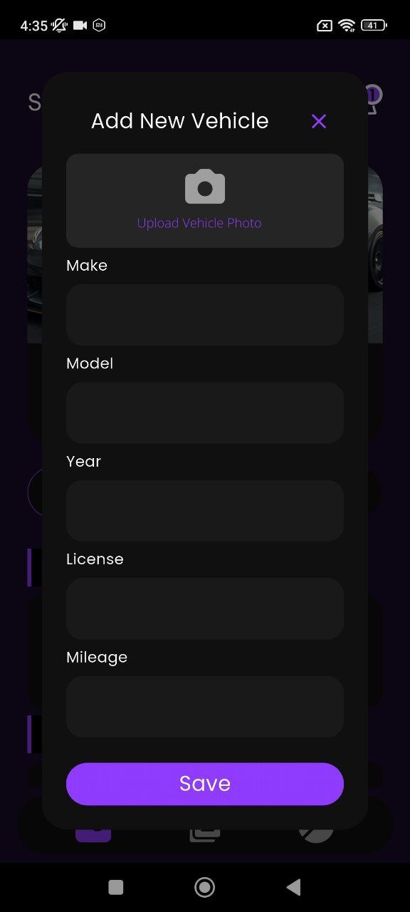 Add new vehicle screen